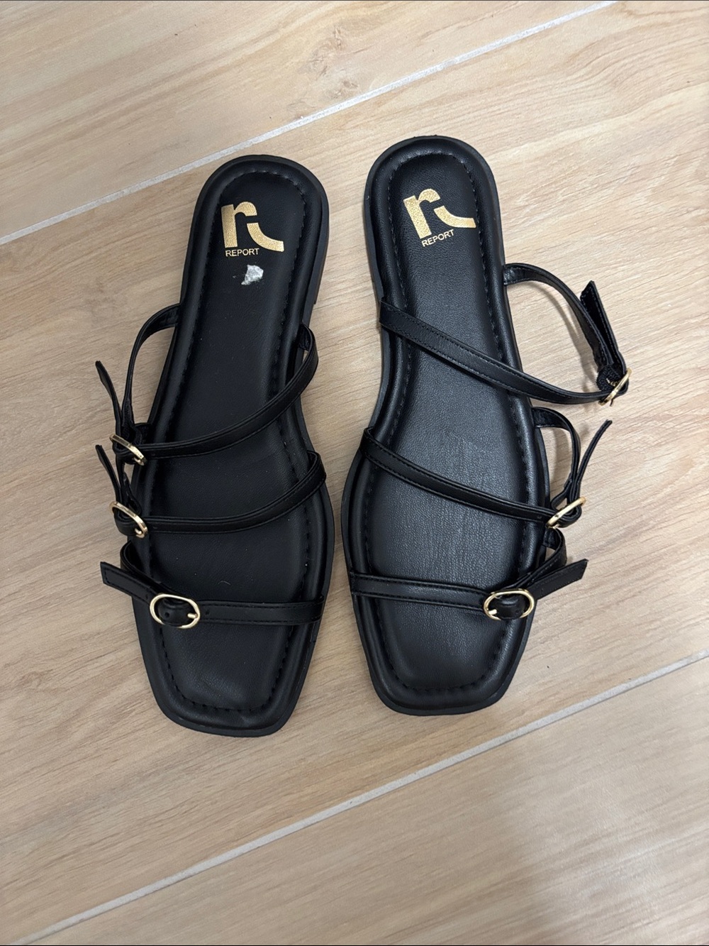 Report Black Multi-Strap Buckle Slide Sandals